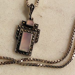 Vintage Deco Marcasite Mother of Pearl Necklace SS